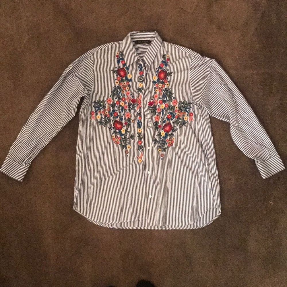 Zara striped button down with floral accent